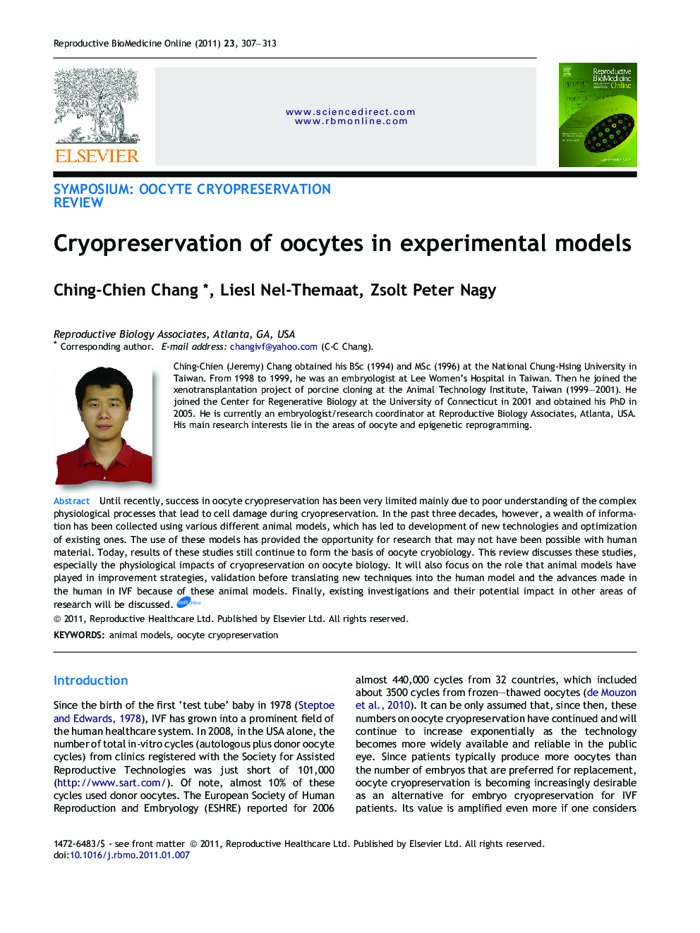 Cryopreservation of oocytes in experimental models 