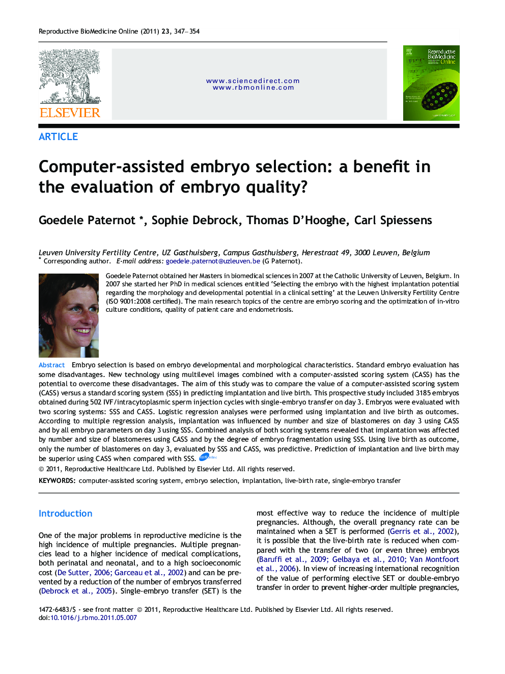 Computer-assisted embryo selection: a benefit in the evaluation of embryo quality? 
