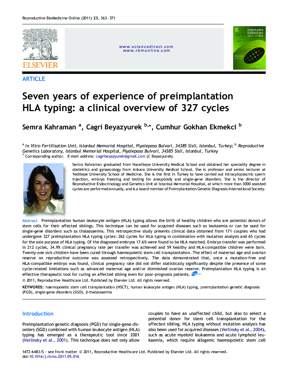 Seven years of experience of preimplantation HLA typing: a clinical overview of 327 cycles 