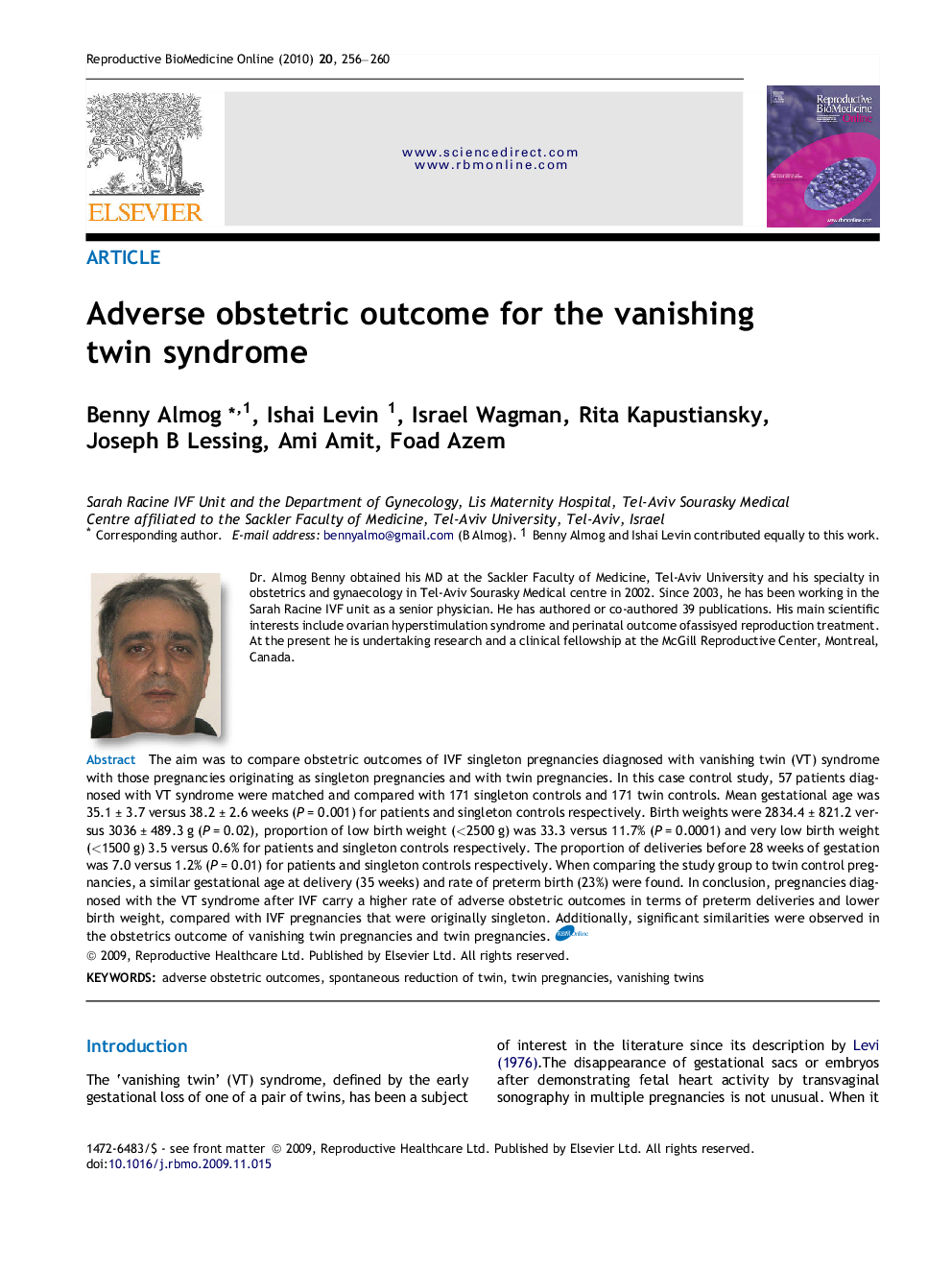 Adverse obstetric outcome for the vanishing twin syndrome 