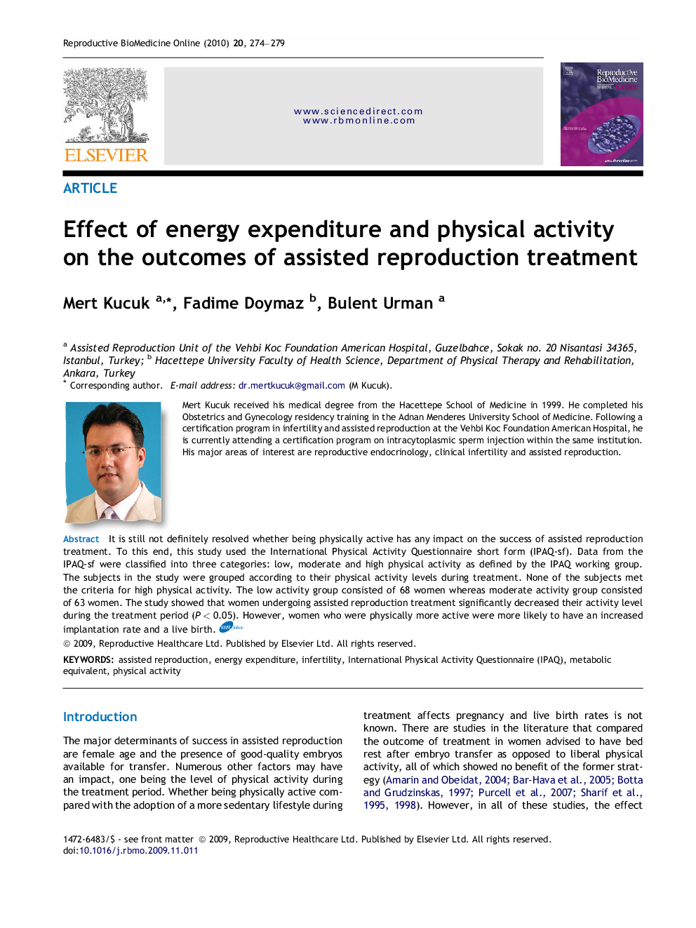 Effect of energy expenditure and physical activity on the outcomes of assisted reproduction treatment 