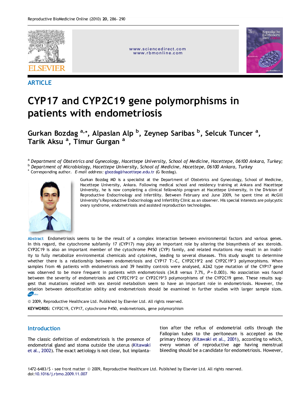 CYP17 and CYP2C19 gene polymorphisms in patients with endometriosis 