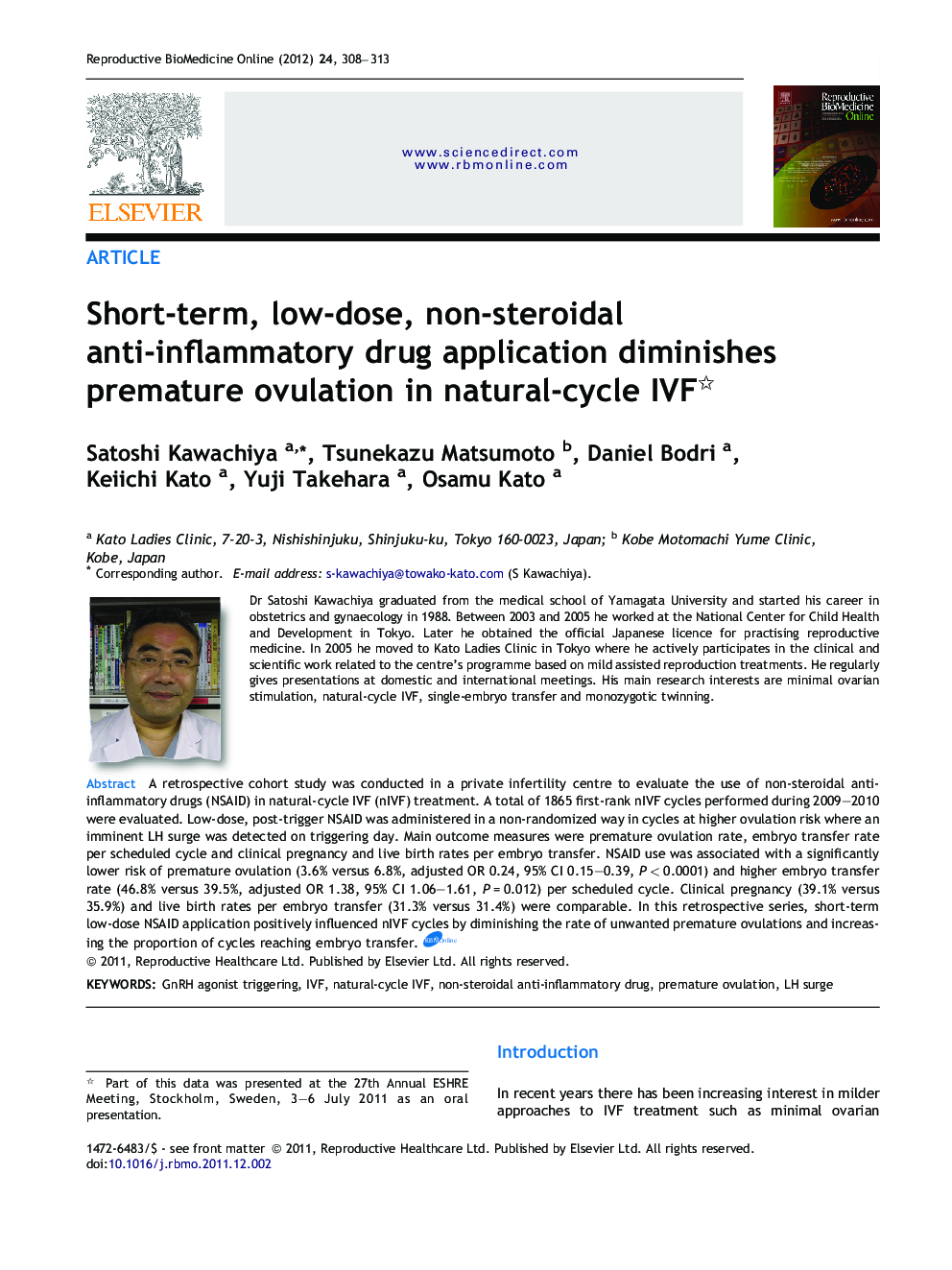 Short-term, low-dose, non-steroidal anti-inflammatory drug application diminishes premature ovulation in natural-cycle IVF 