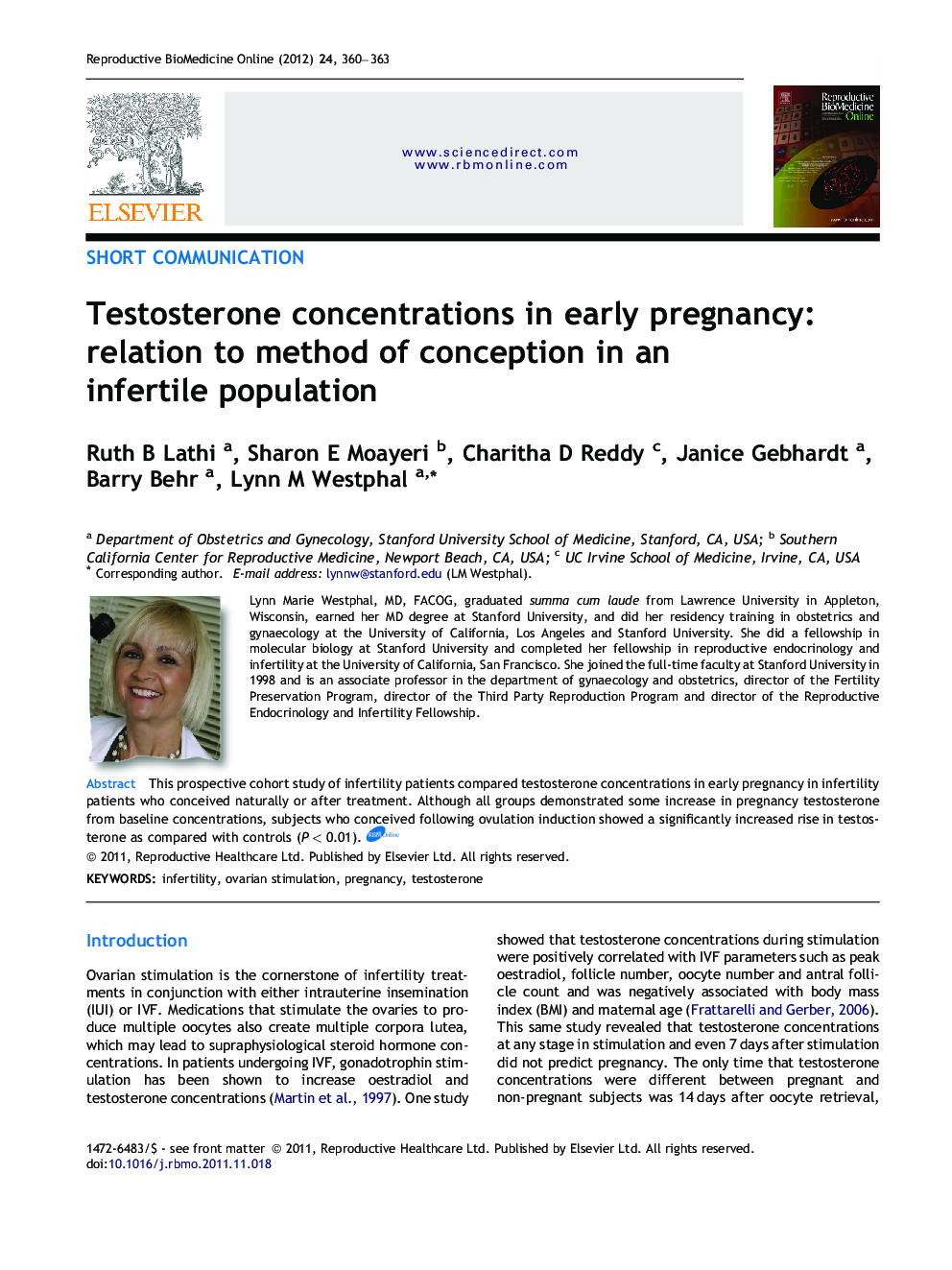 Testosterone concentrations in early pregnancy: relation to method of conception in an infertile population 