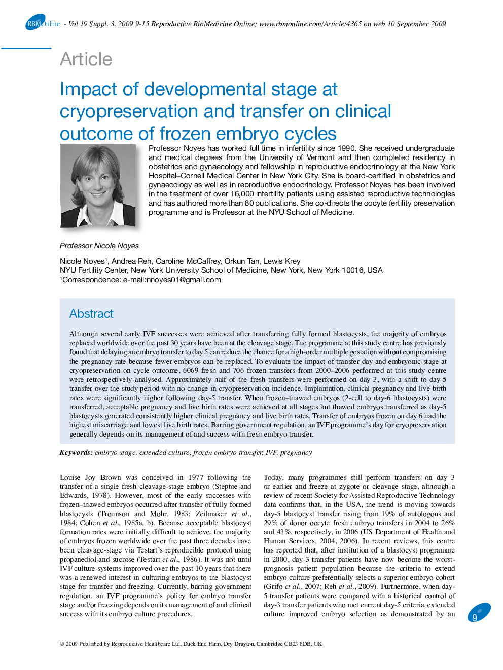 Impact of developmental stage at cryopreservation and transfer on clinical outcome of frozen embryo cycles 