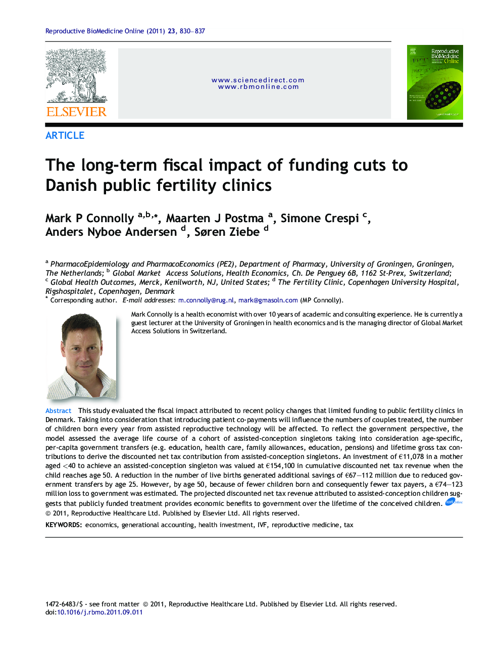 The long-term fiscal impact of funding cuts to Danish public fertility clinics 