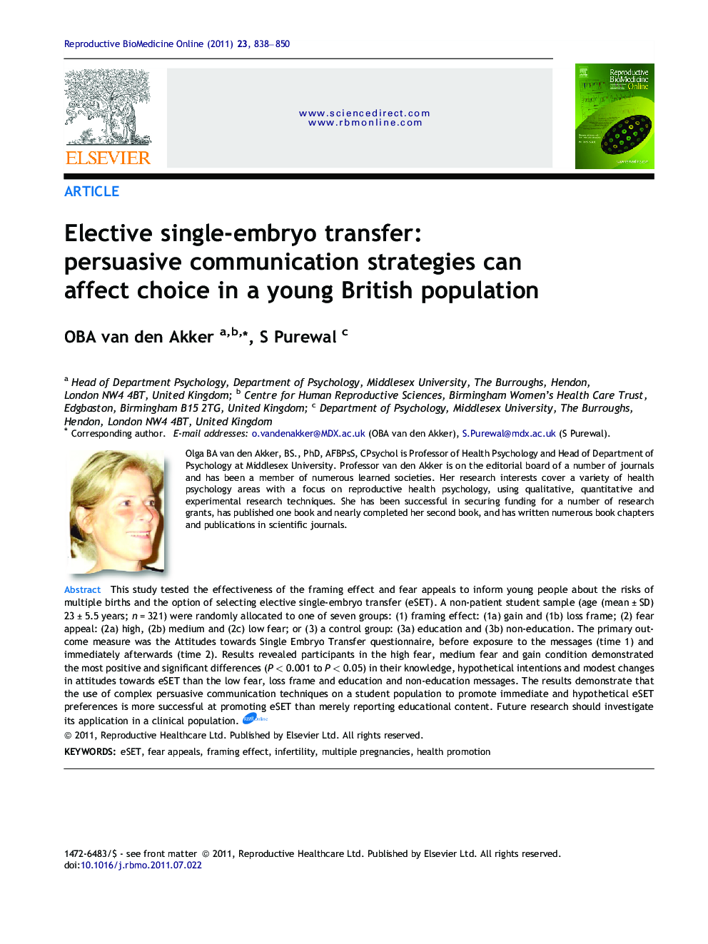 Elective single-embryo transfer: persuasive communication strategies can affect choice in a young British population 