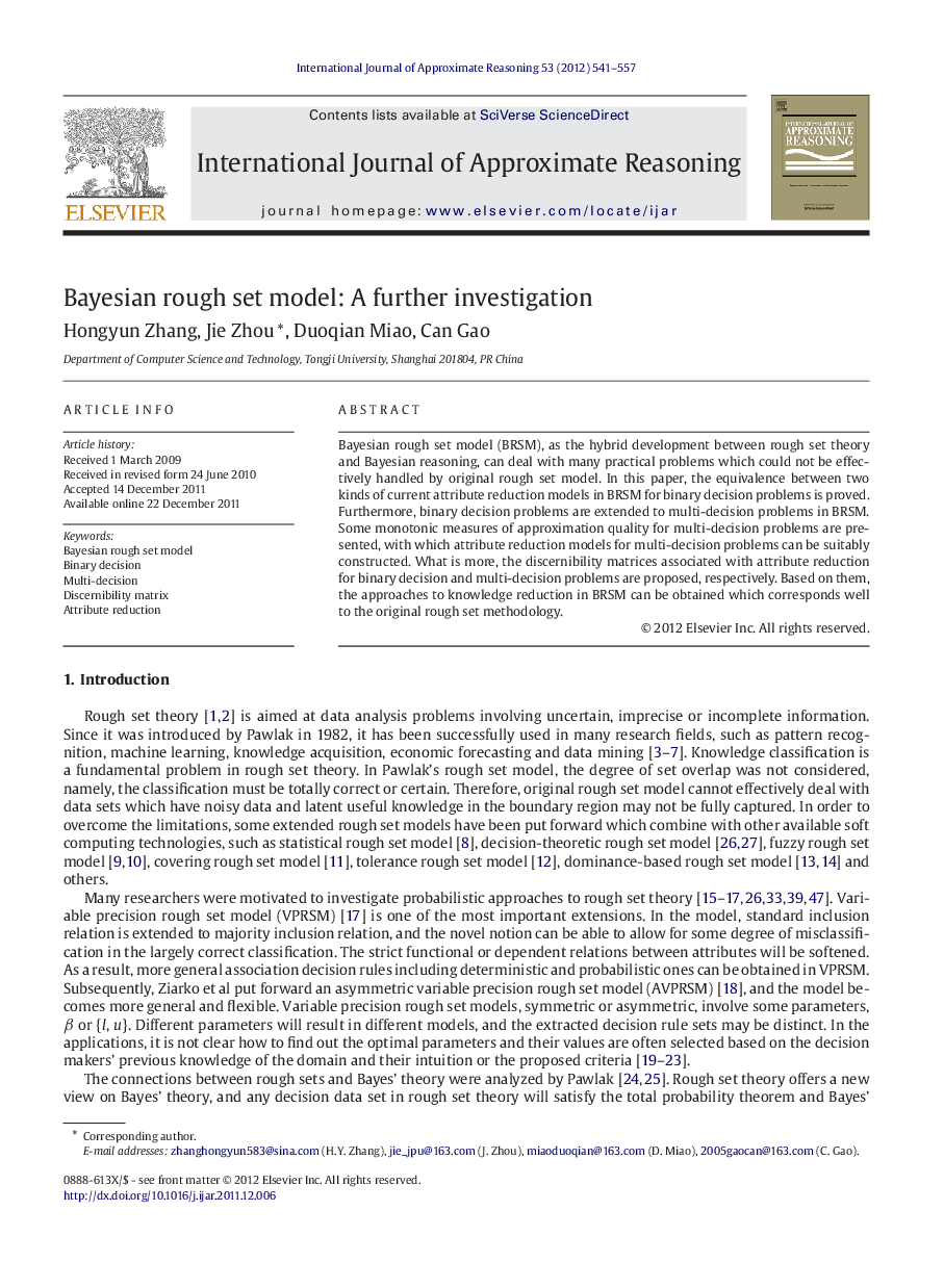 Bayesian rough set model: A further investigation