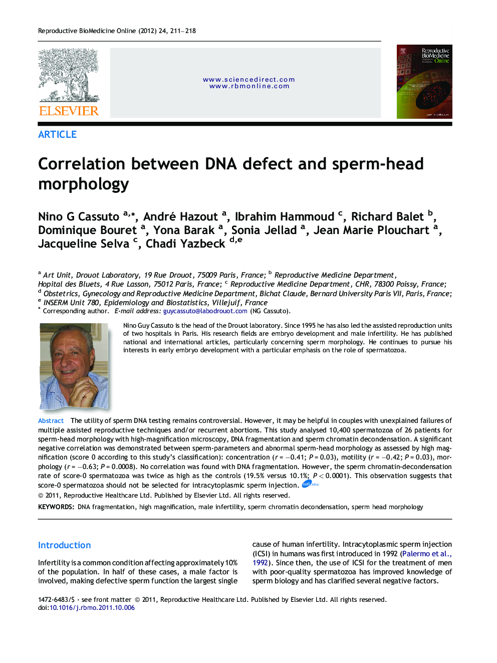 Correlation between DNA defect and sperm-head morphology 