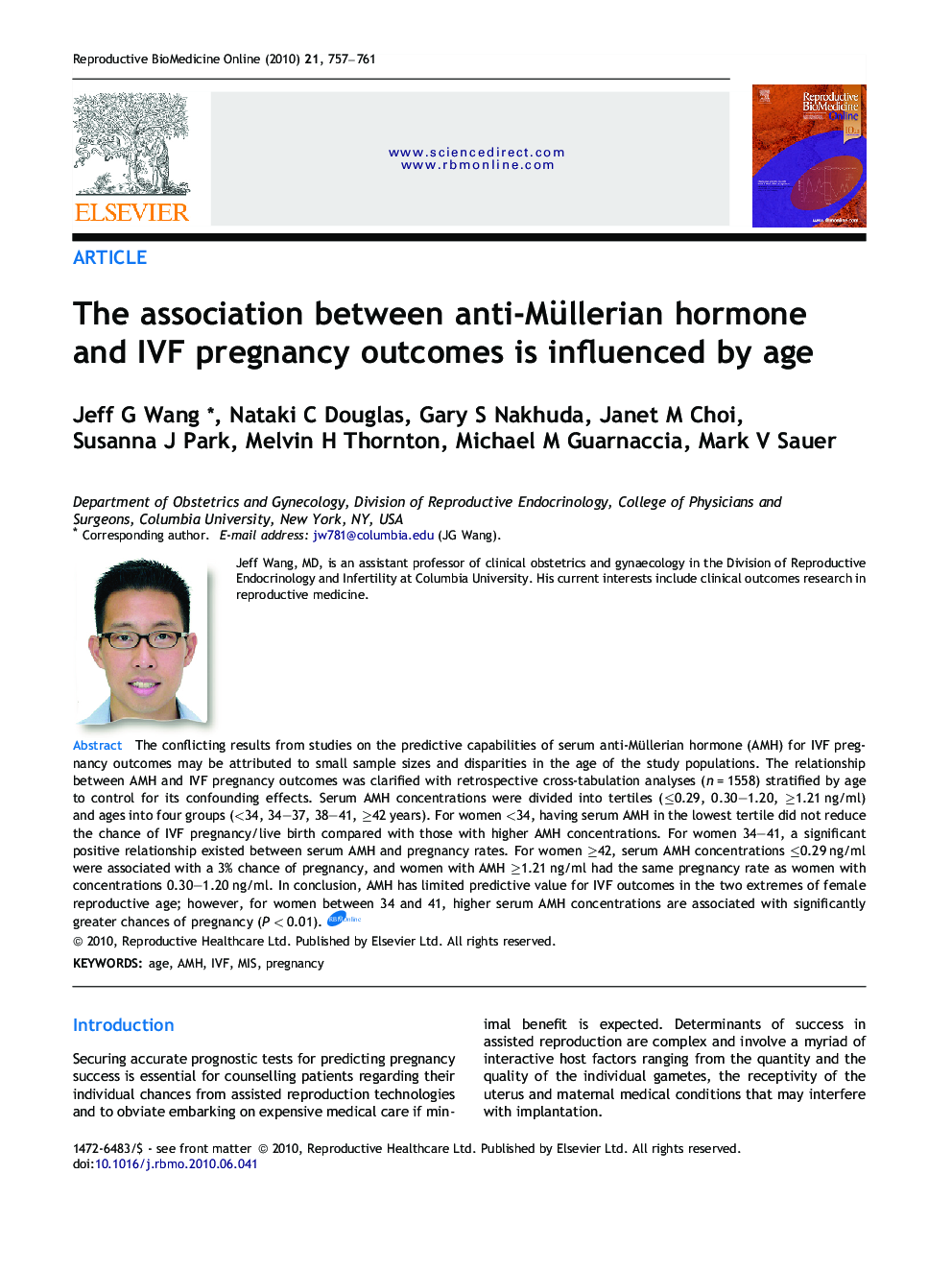 The association between anti-Müllerian hormone and IVF pregnancy outcomes is influenced by age 
