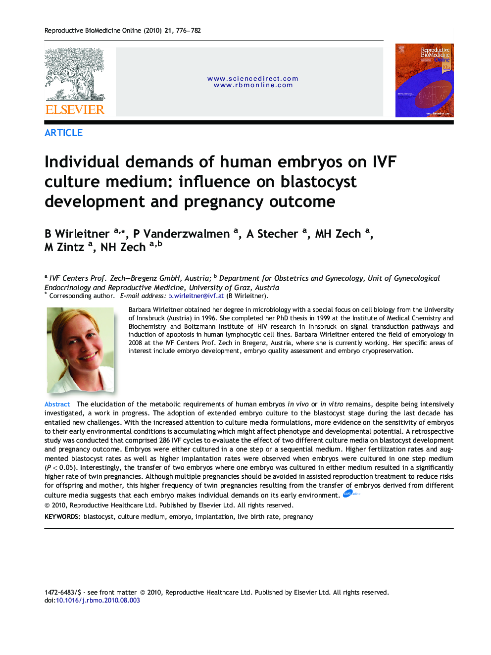 Individual demands of human embryos on IVF culture medium: influence on blastocyst development and pregnancy outcome