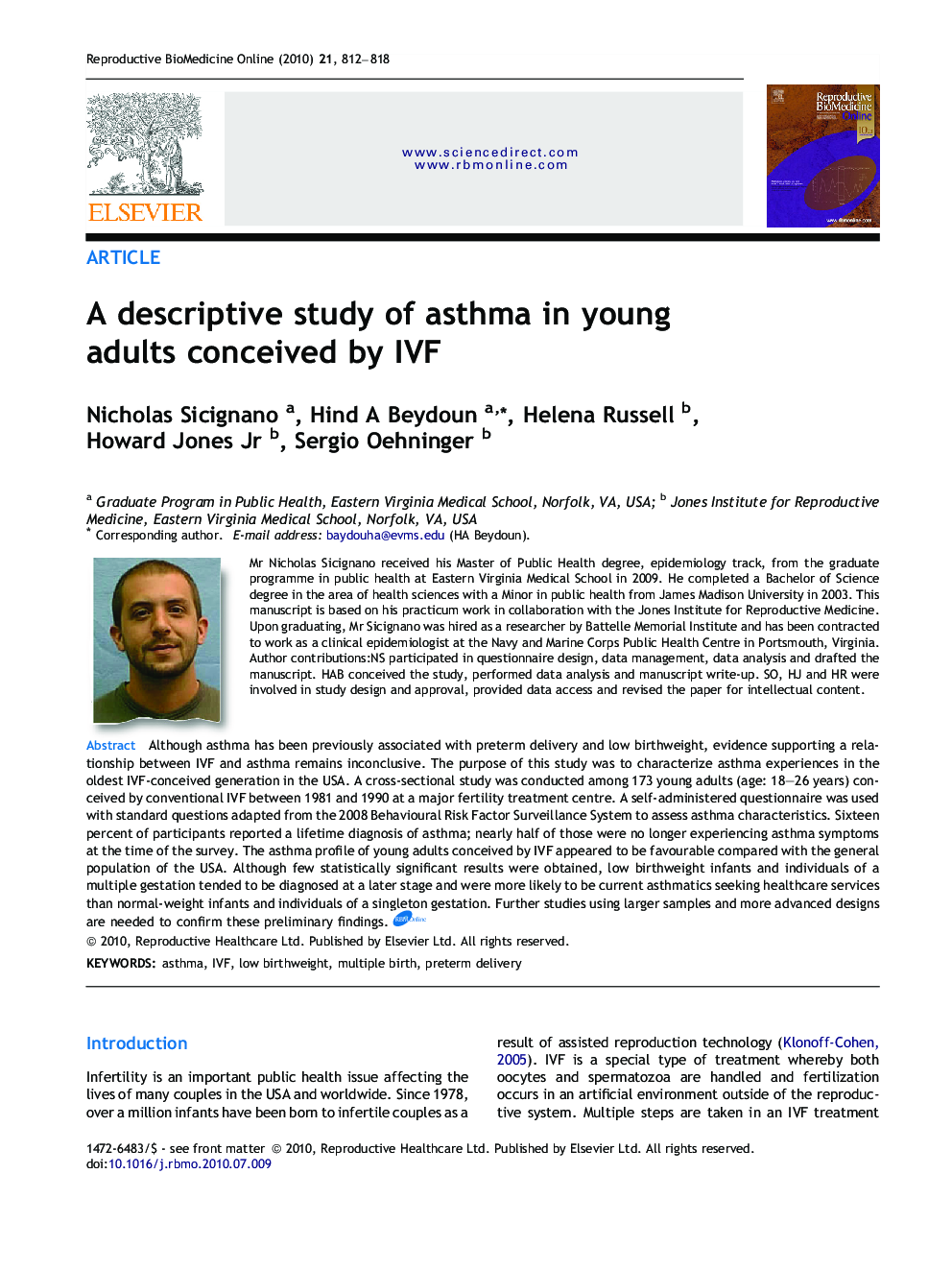 A descriptive study of asthma in young adults conceived by IVF 