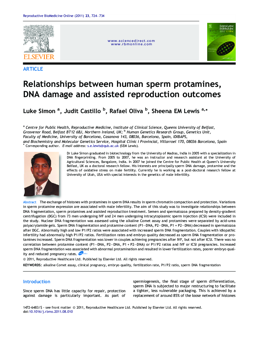 Relationships between human sperm protamines, DNA damage and assisted reproduction outcomes 