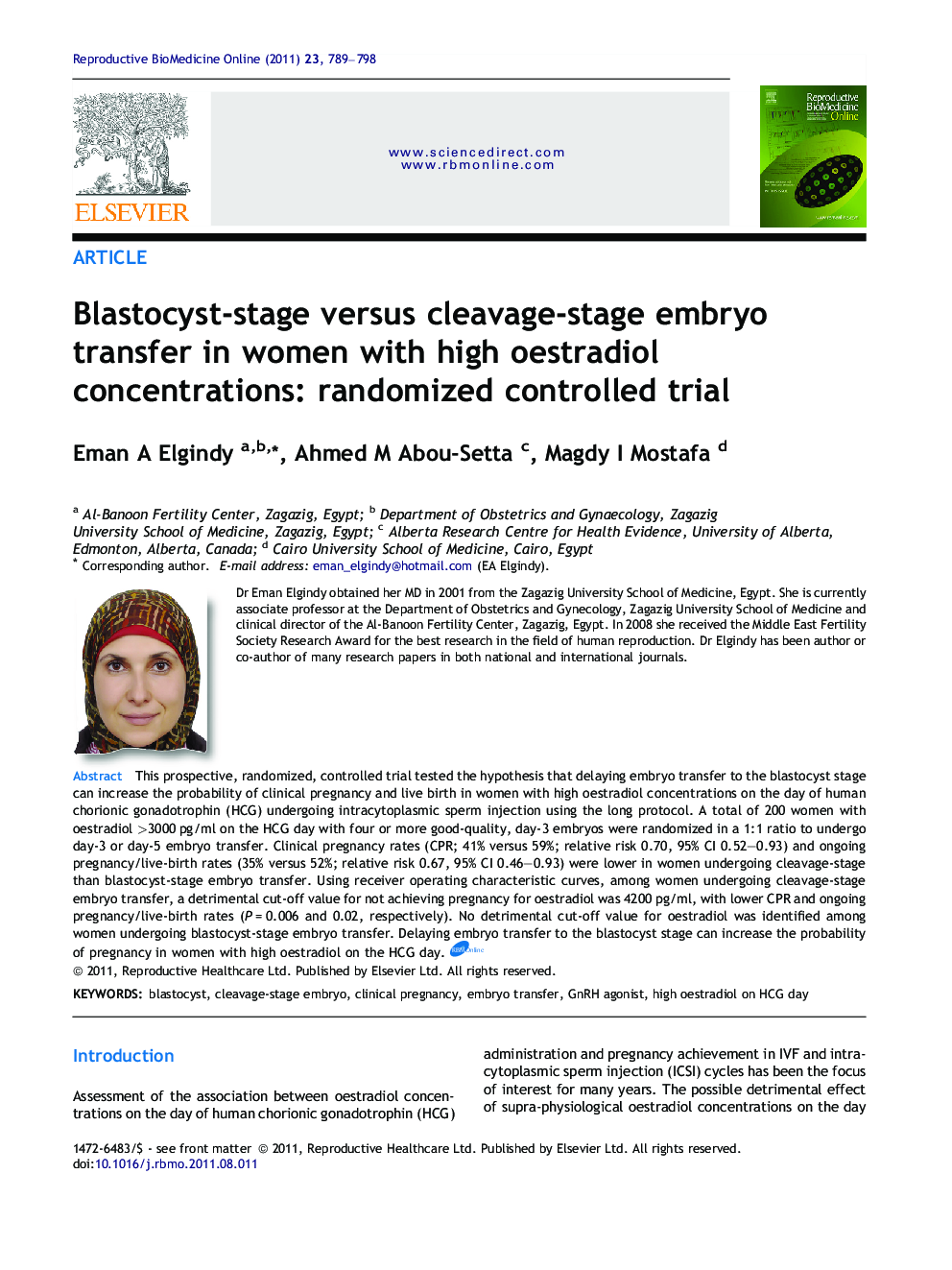 Blastocyst-stage versus cleavage-stage embryo transfer in women with high oestradiol concentrations: randomized controlled trial 