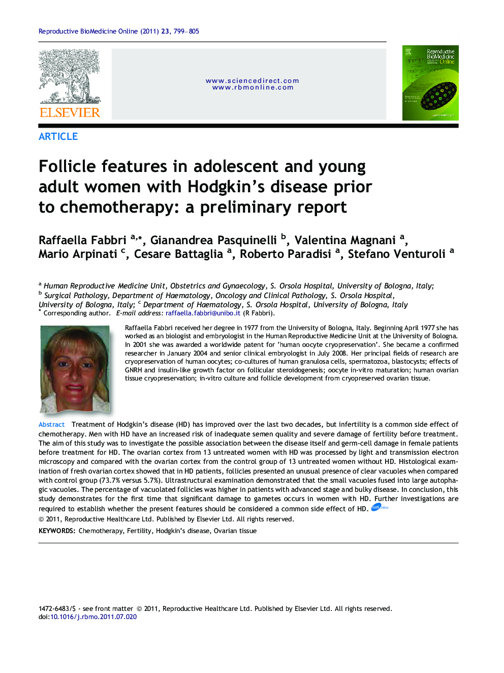 Follicle features in adolescent and young adult women with Hodgkin’s disease prior to chemotherapy: a preliminary report 