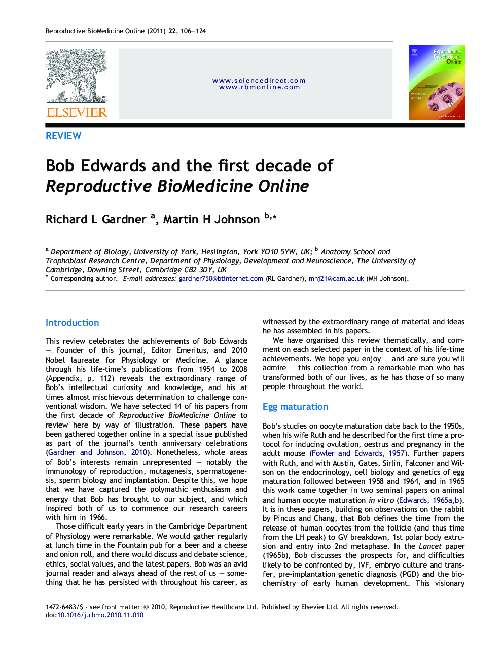 Bob Edwards and the first decade of Reproductive BioMedicine Online