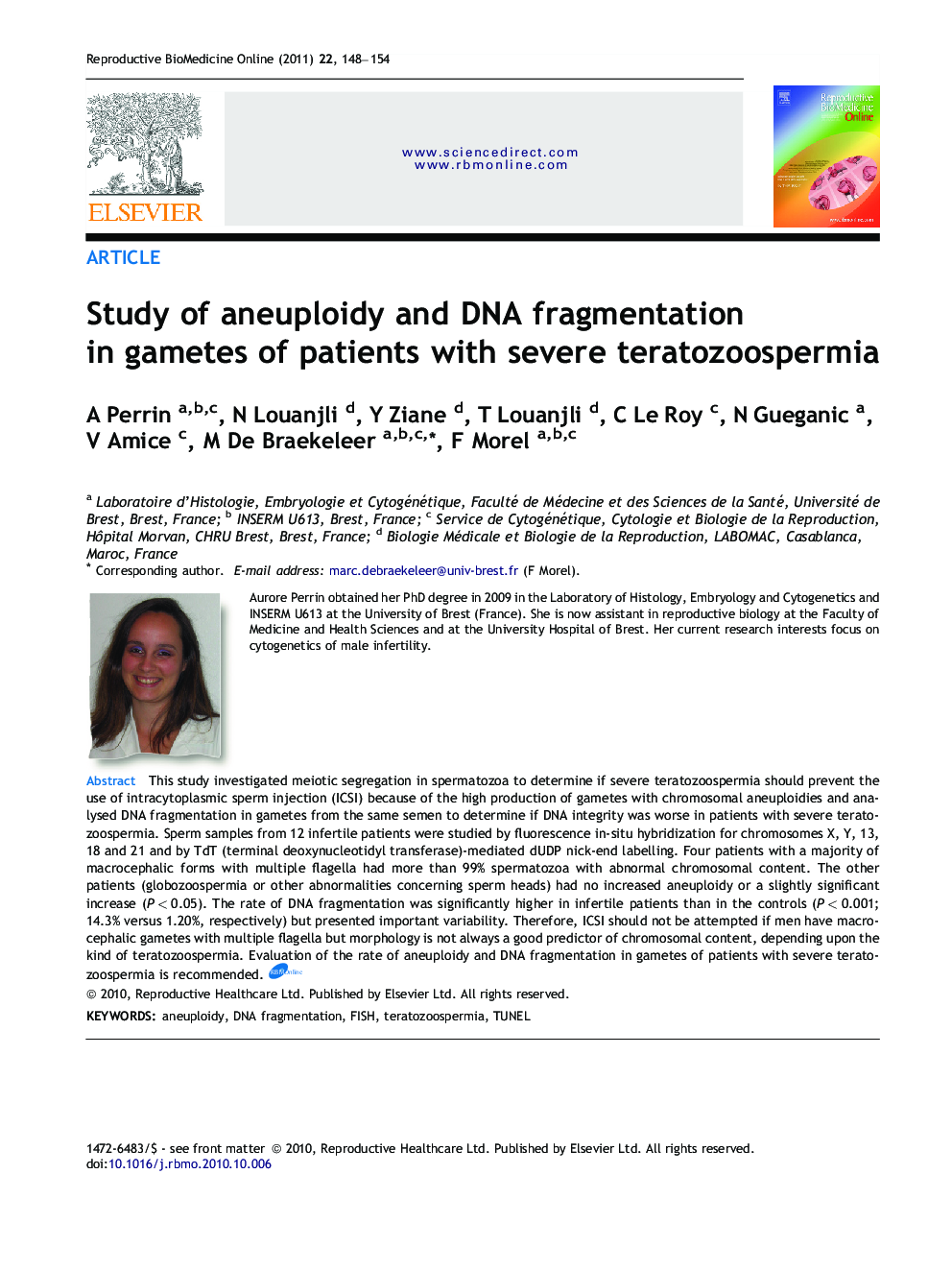 Study of aneuploidy and DNA fragmentation in gametes of patients with severe teratozoospermia 