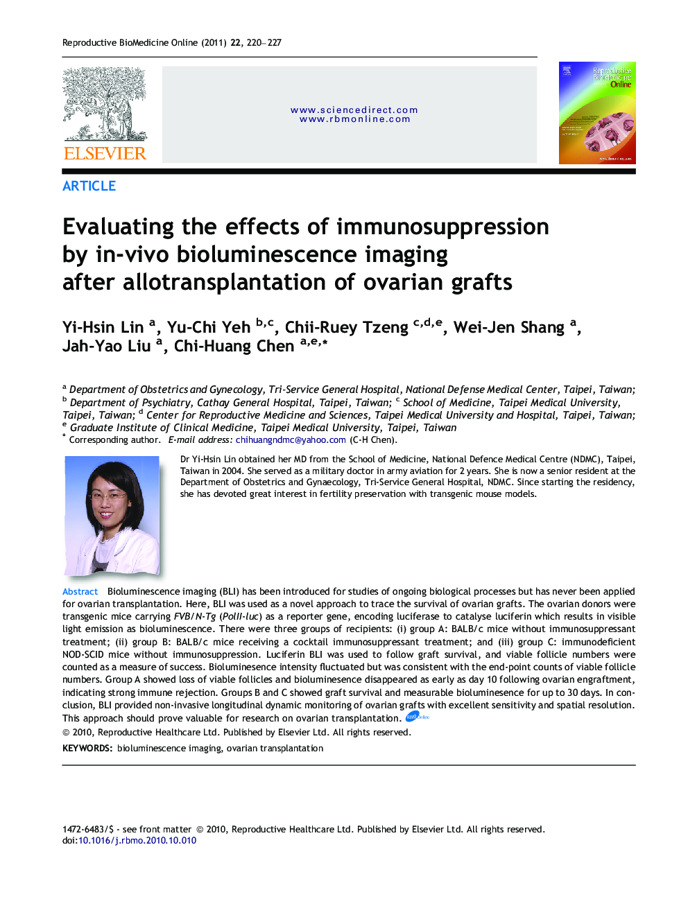 Evaluating the effects of immunosuppression by in-vivo bioluminescence imaging after allotransplantation of ovarian grafts 