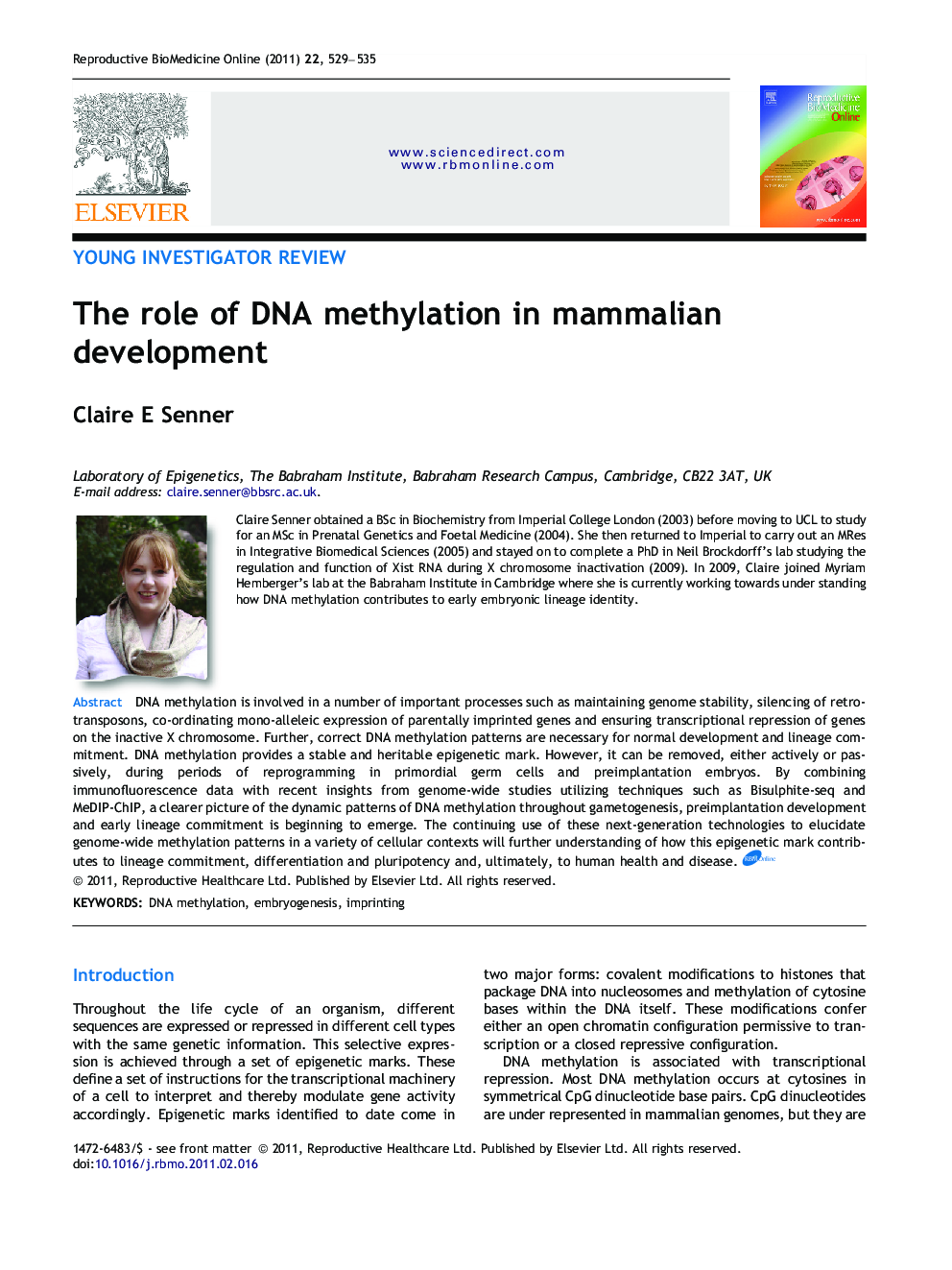 The role of DNA methylation in mammalian development 