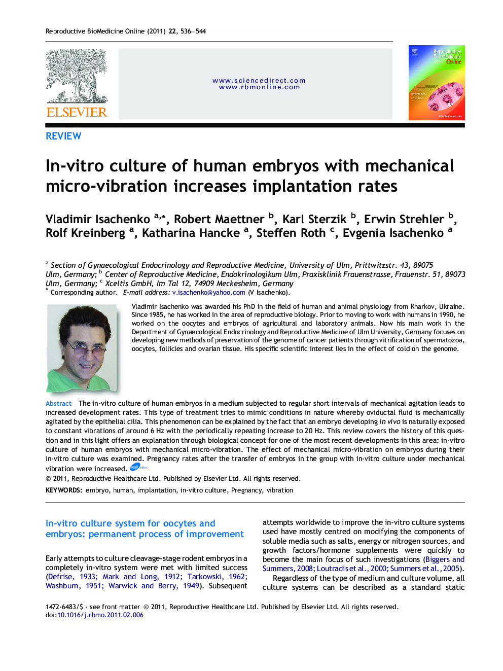 In-vitro culture of human embryos with mechanical micro-vibration increases implantation rates 