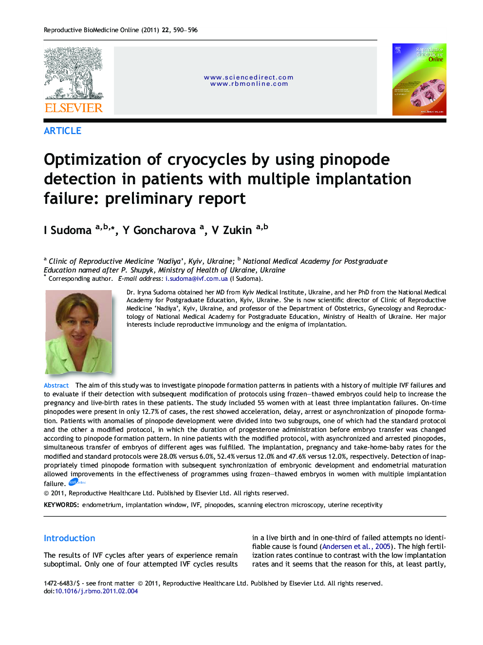 Optimization of cryocycles by using pinopode detection in patients with multiple implantation failure: preliminary report 