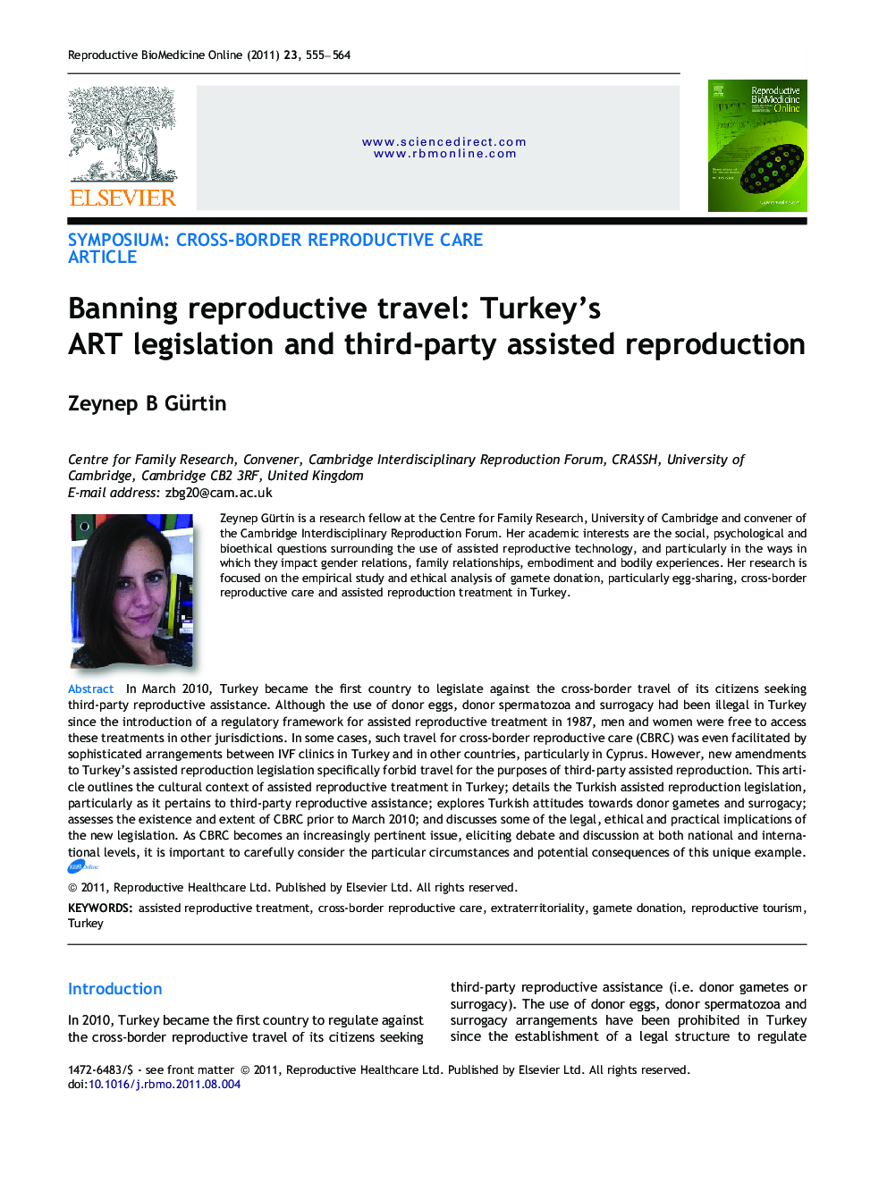 Banning reproductive travel: Turkey’s ART legislation and third-party assisted reproduction 