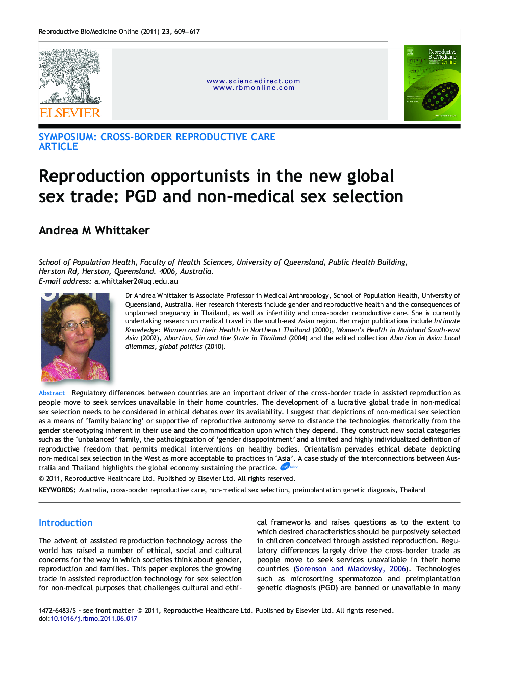 Reproduction opportunists in the new global sex trade: PGD and non-medical sex selection 