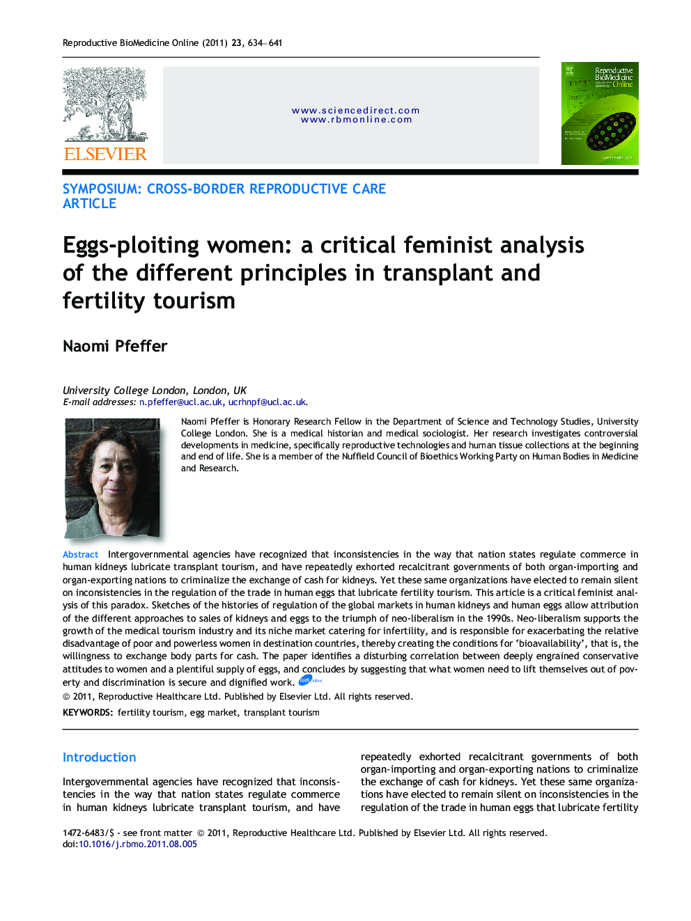 Eggs-ploiting women: a critical feminist analysis of the different principles in transplant and fertility tourism 