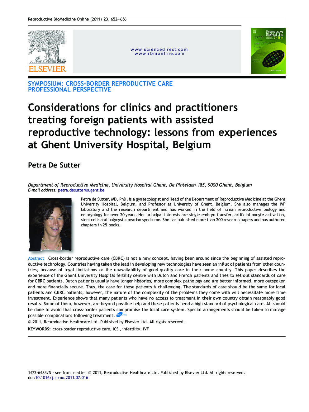 Considerations for clinics and practitioners treating foreign patients with assisted reproductive technology: lessons from experiences at Ghent University Hospital, Belgium