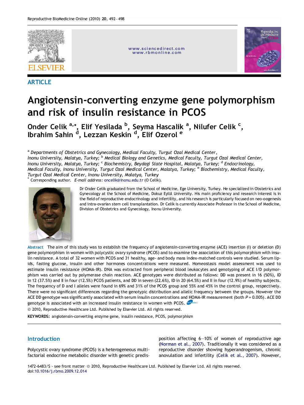 Angiotensin-converting enzyme gene polymorphism and risk of insulin resistance in PCOS 