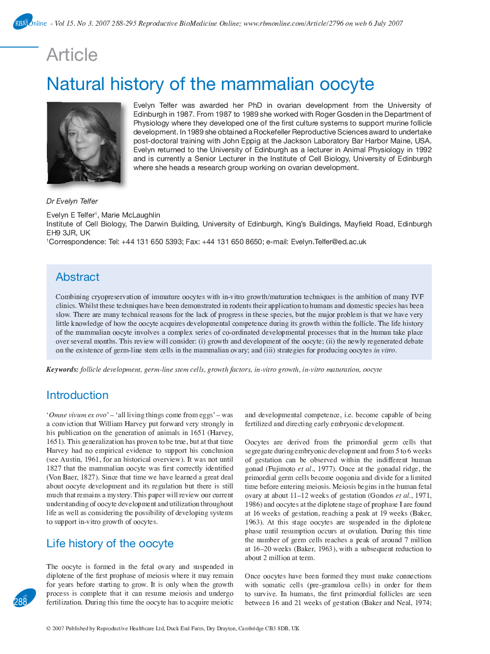 Natural history of the mammalian oocyte 