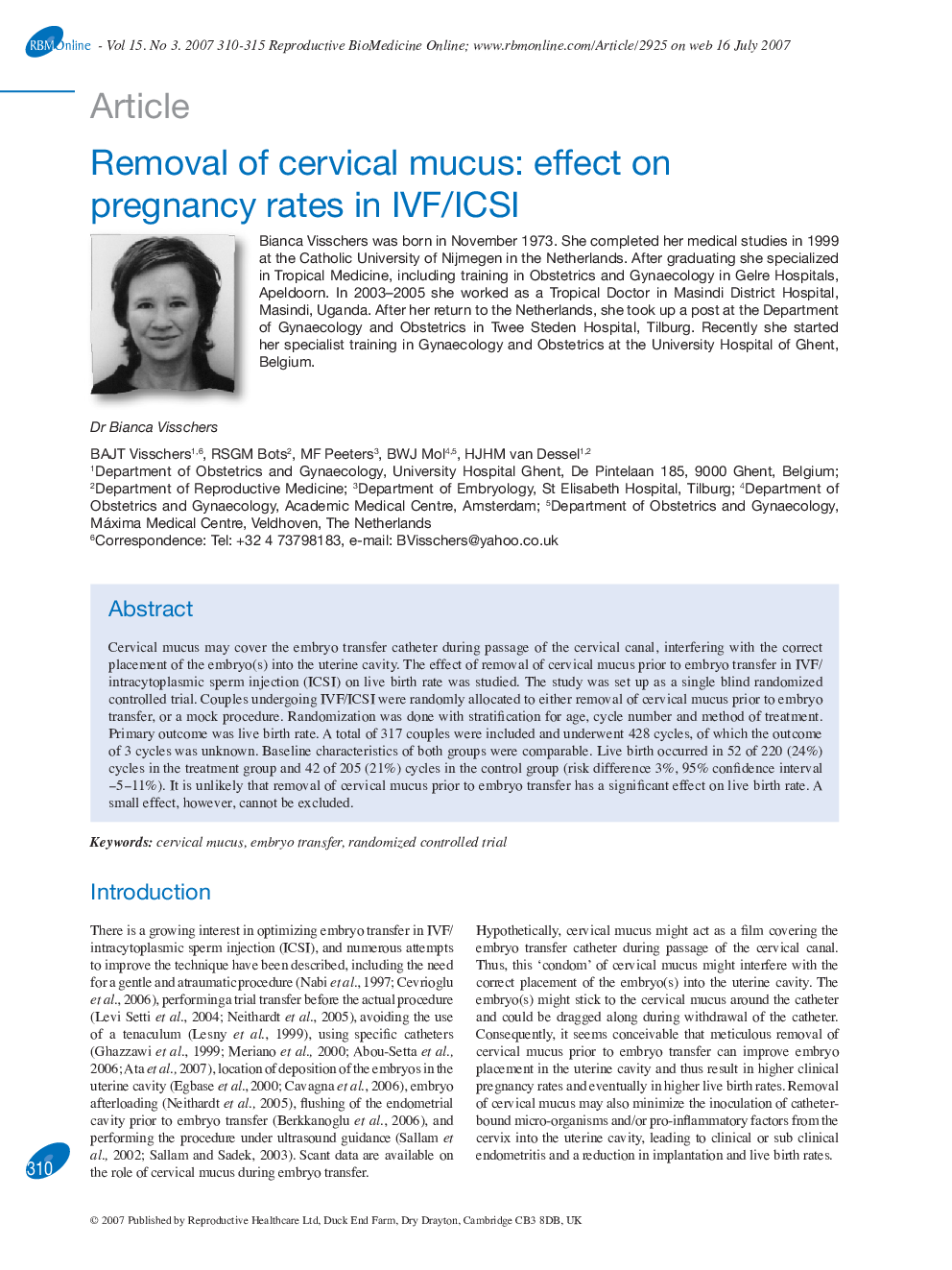 Removal of cervical mucus: effect on pregnancy rates in IVF/ICSI