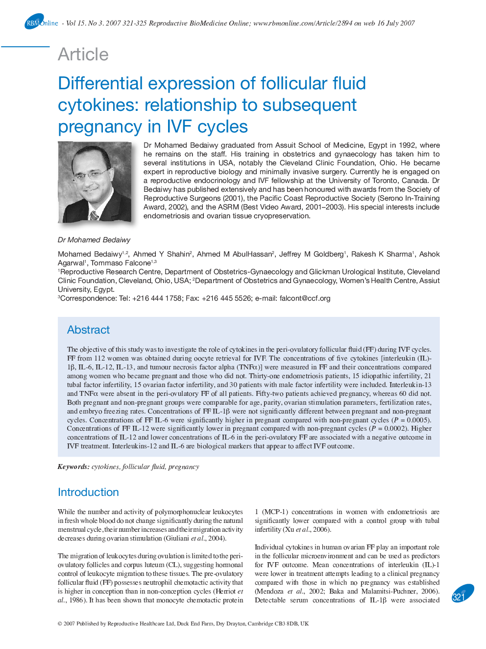 Differential expression of follicular fluid cytokines: relationship to subsequent pregnancy in IVF cycles 