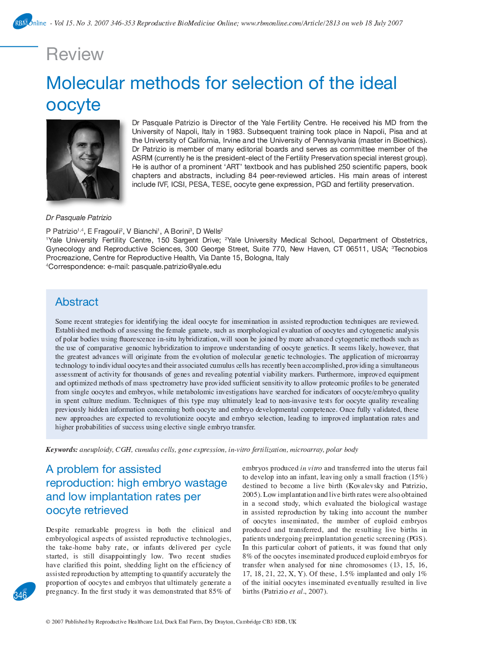 Molecular methods for selection of the ideal oocyte 