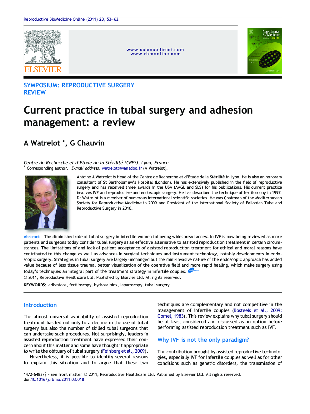 Current practice in tubal surgery and adhesion management: a review 