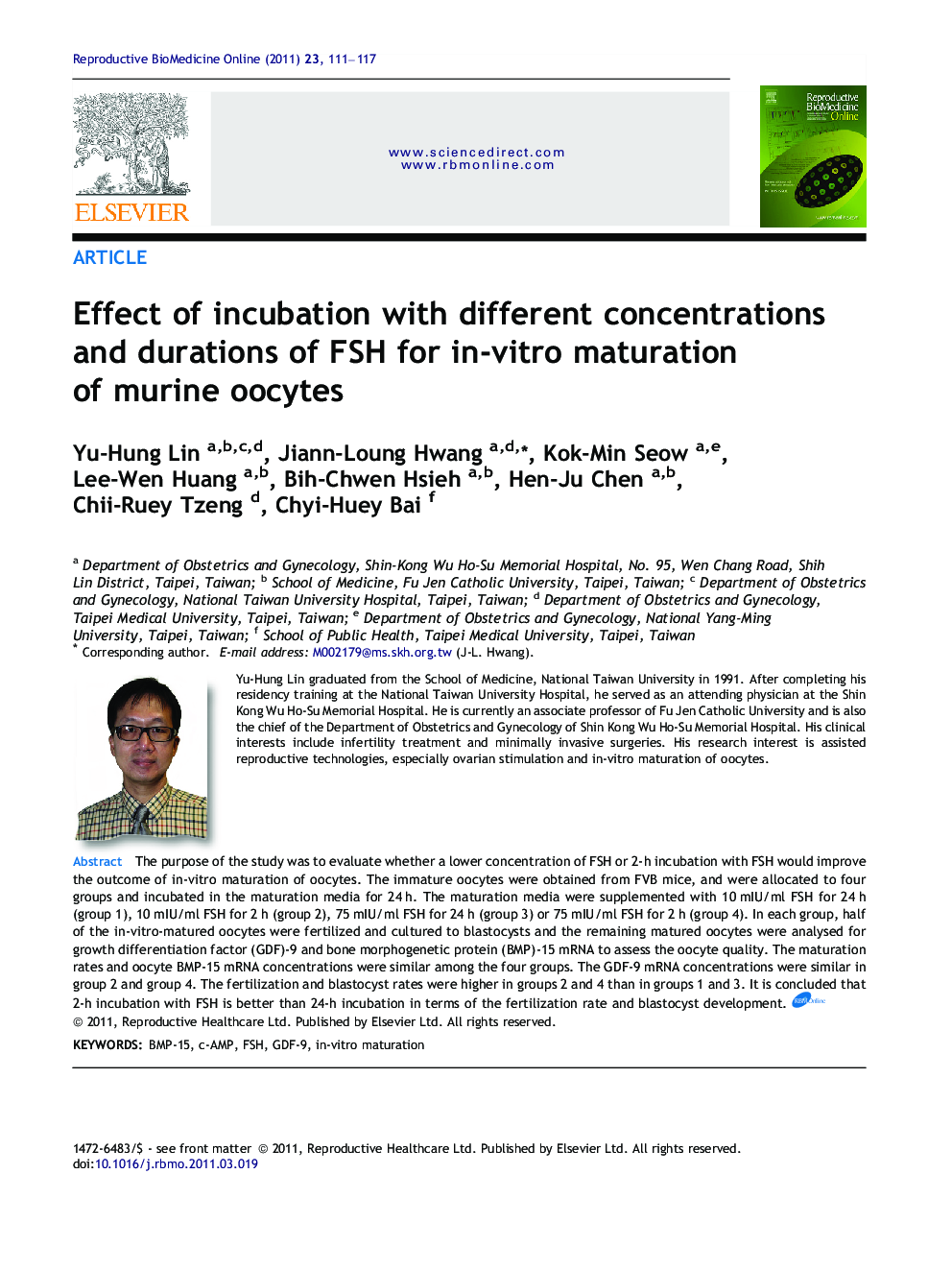 Effect of incubation with different concentrations and durations of FSH for in-vitro maturation of murine oocytes 