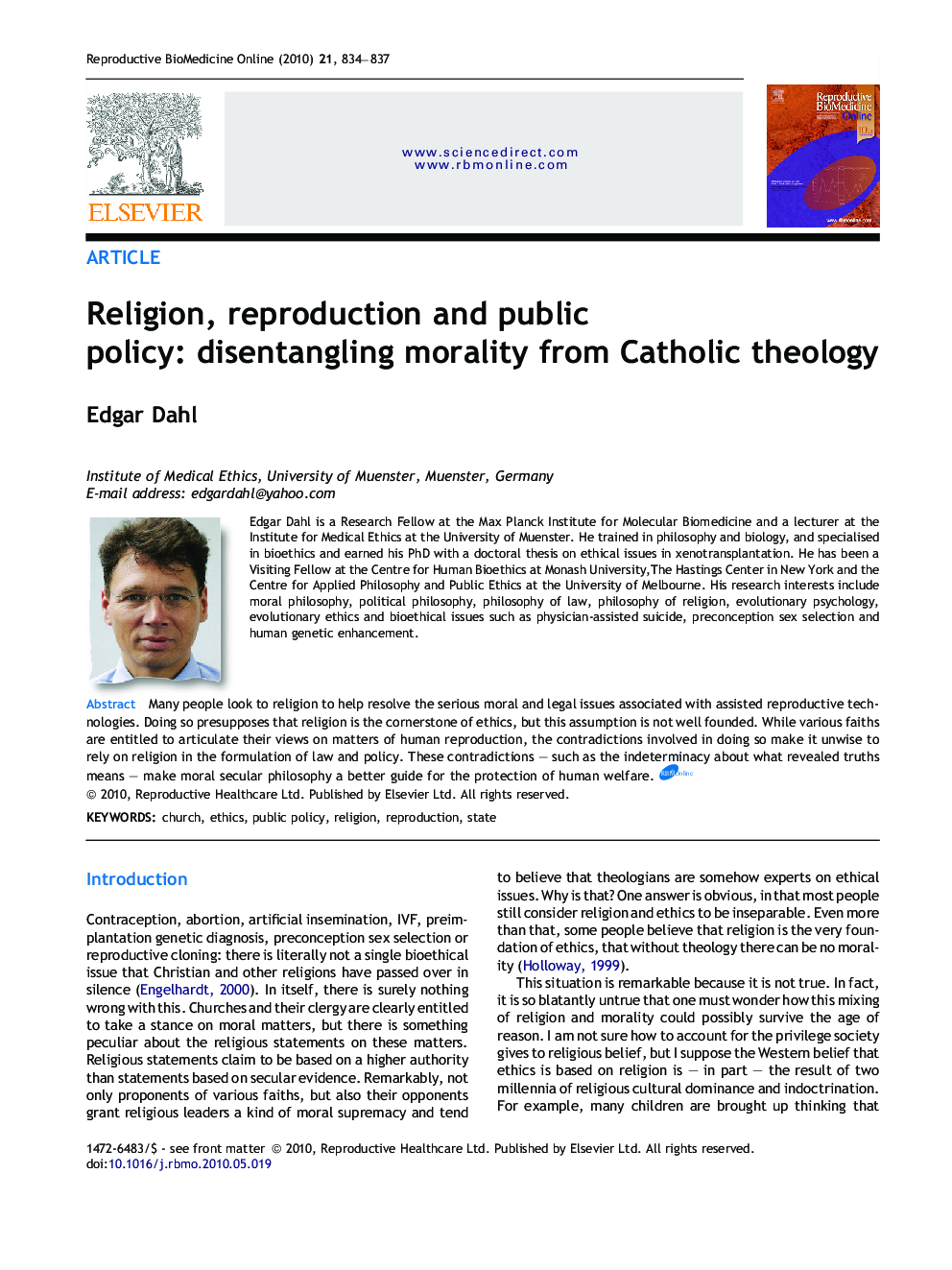 Religion, reproduction and public policy: disentangling morality from Catholic theology 