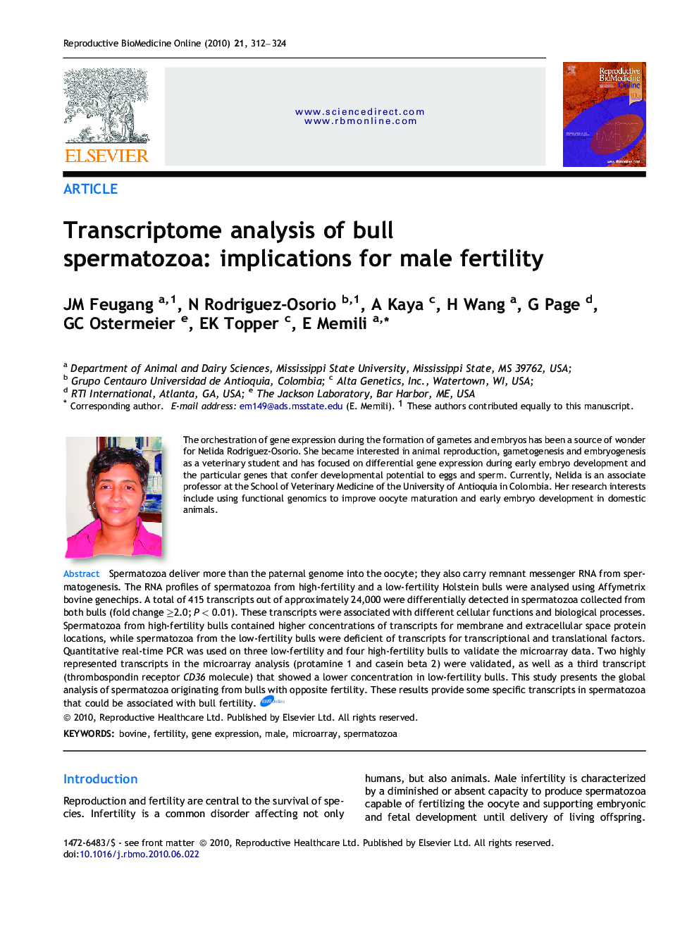 Transcriptome analysis of bull spermatozoa: implications for male fertility 