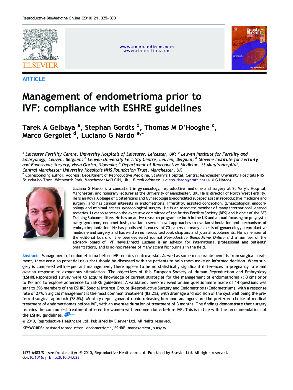 Management of endometrioma prior to IVF: compliance with ESHRE guidelines 