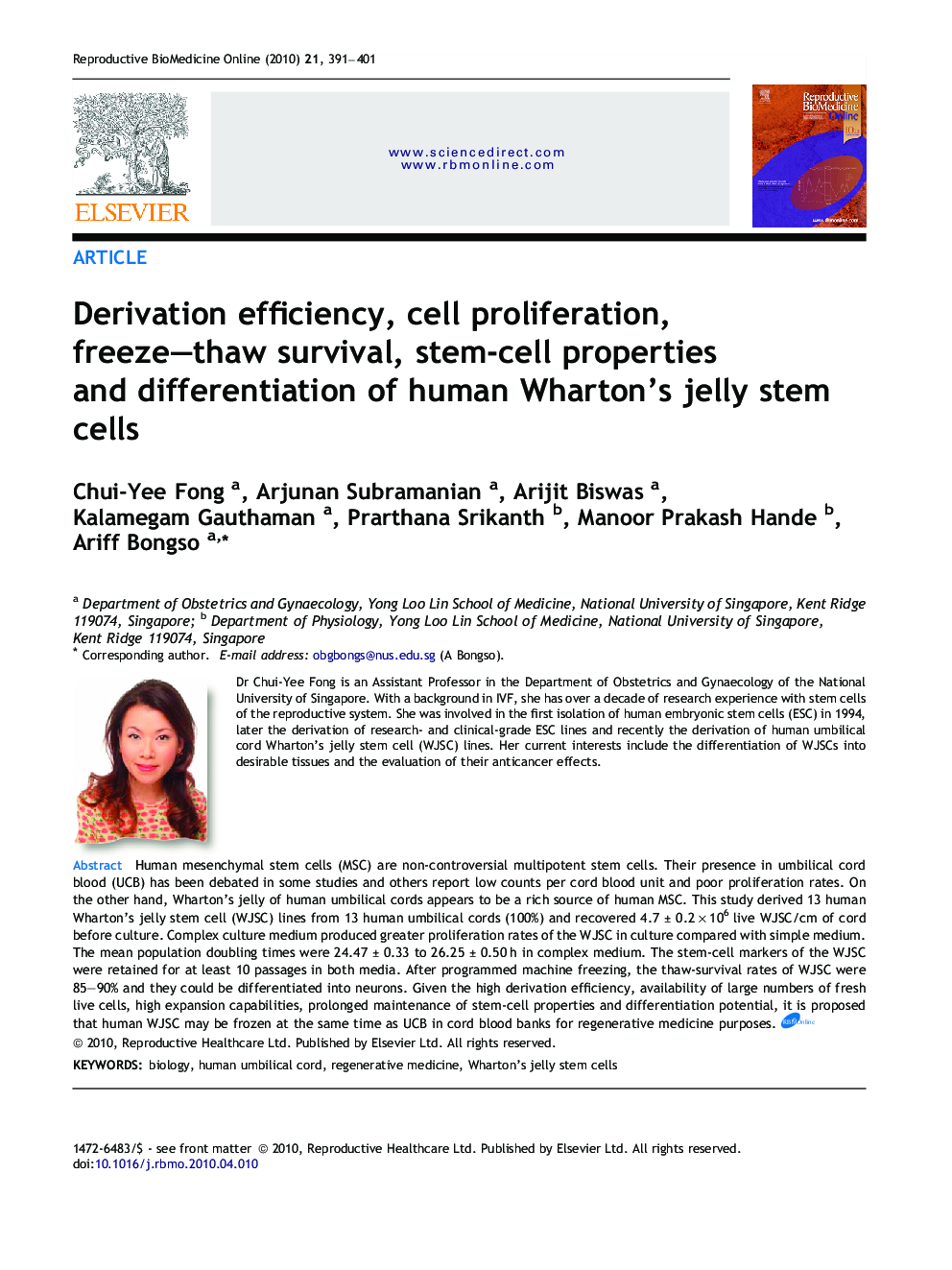 Derivation efficiency, cell proliferation, freeze–thaw survival, stem-cell properties and differentiation of human Wharton’s jelly stem cells 