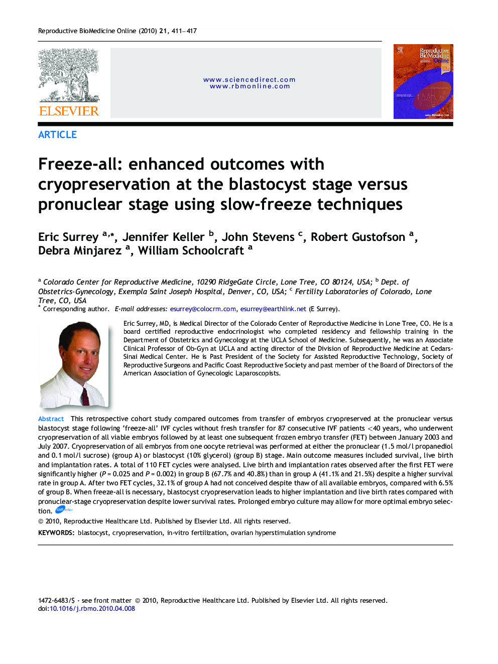 Freeze-all: enhanced outcomes with cryopreservation at the blastocyst stage versus pronuclear stage using slow-freeze techniques 