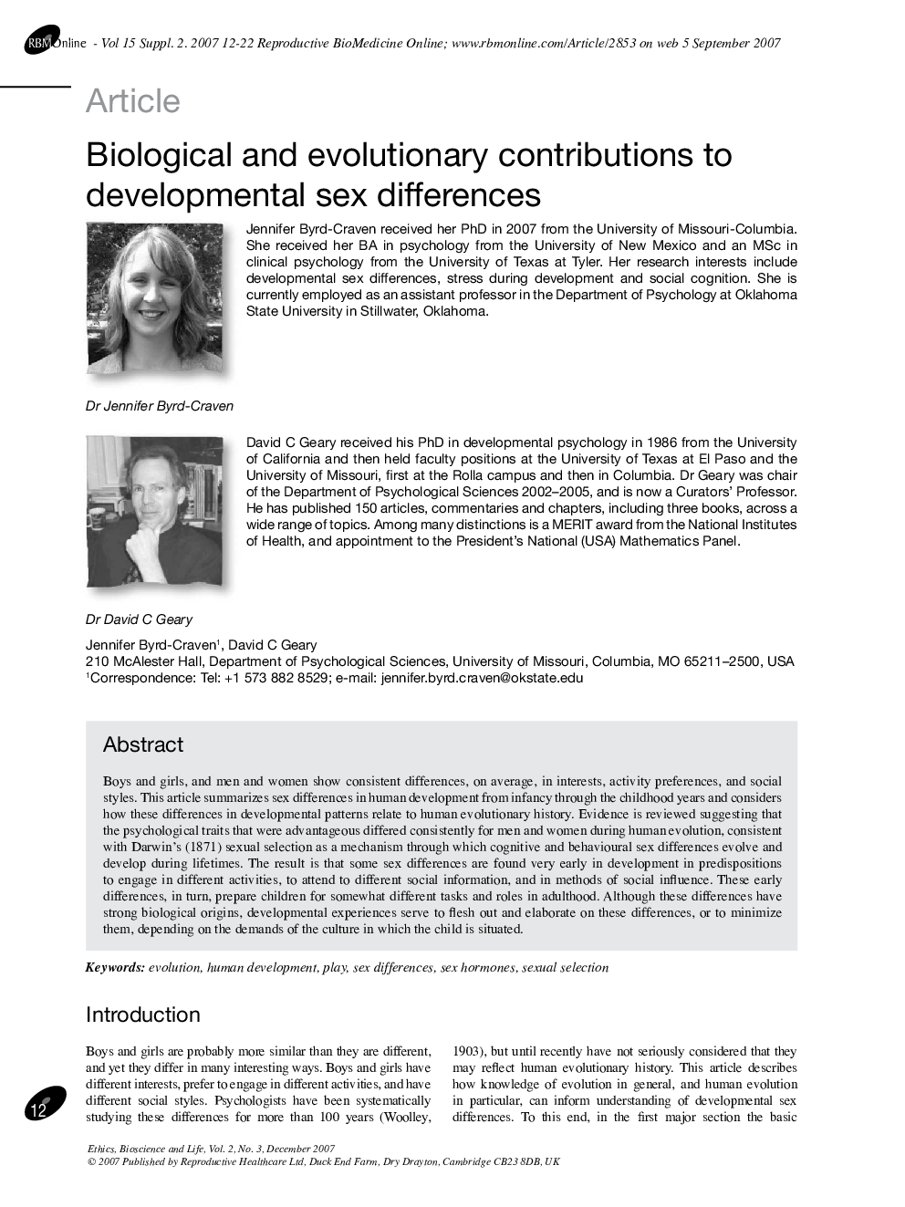 Biological and evolutionary contributions to developmental sex differences