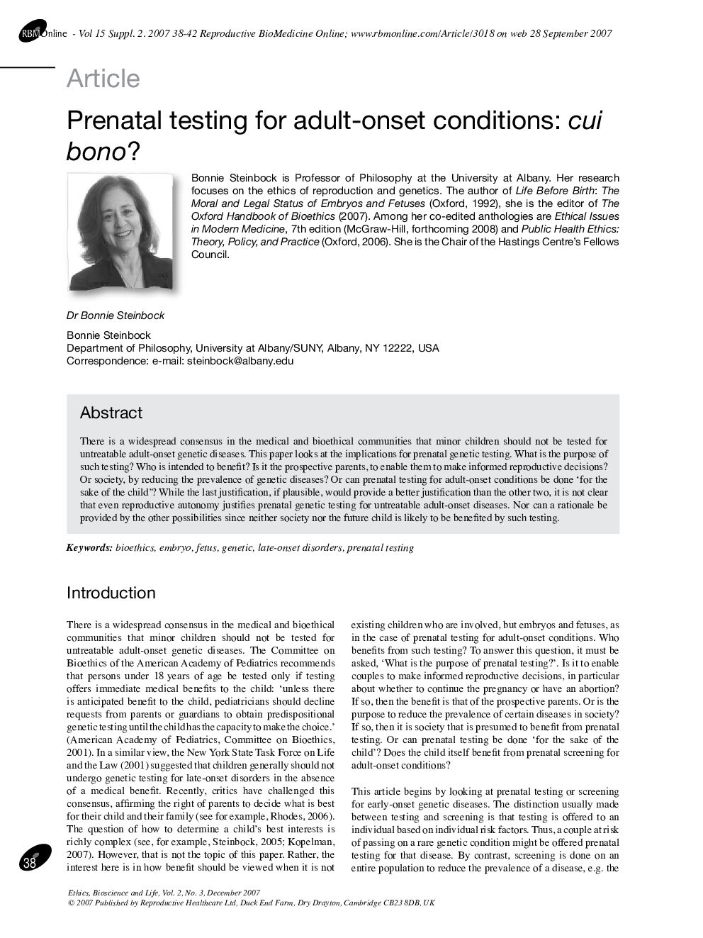 Prenatal testing for adult-onset conditions: cui bono? 