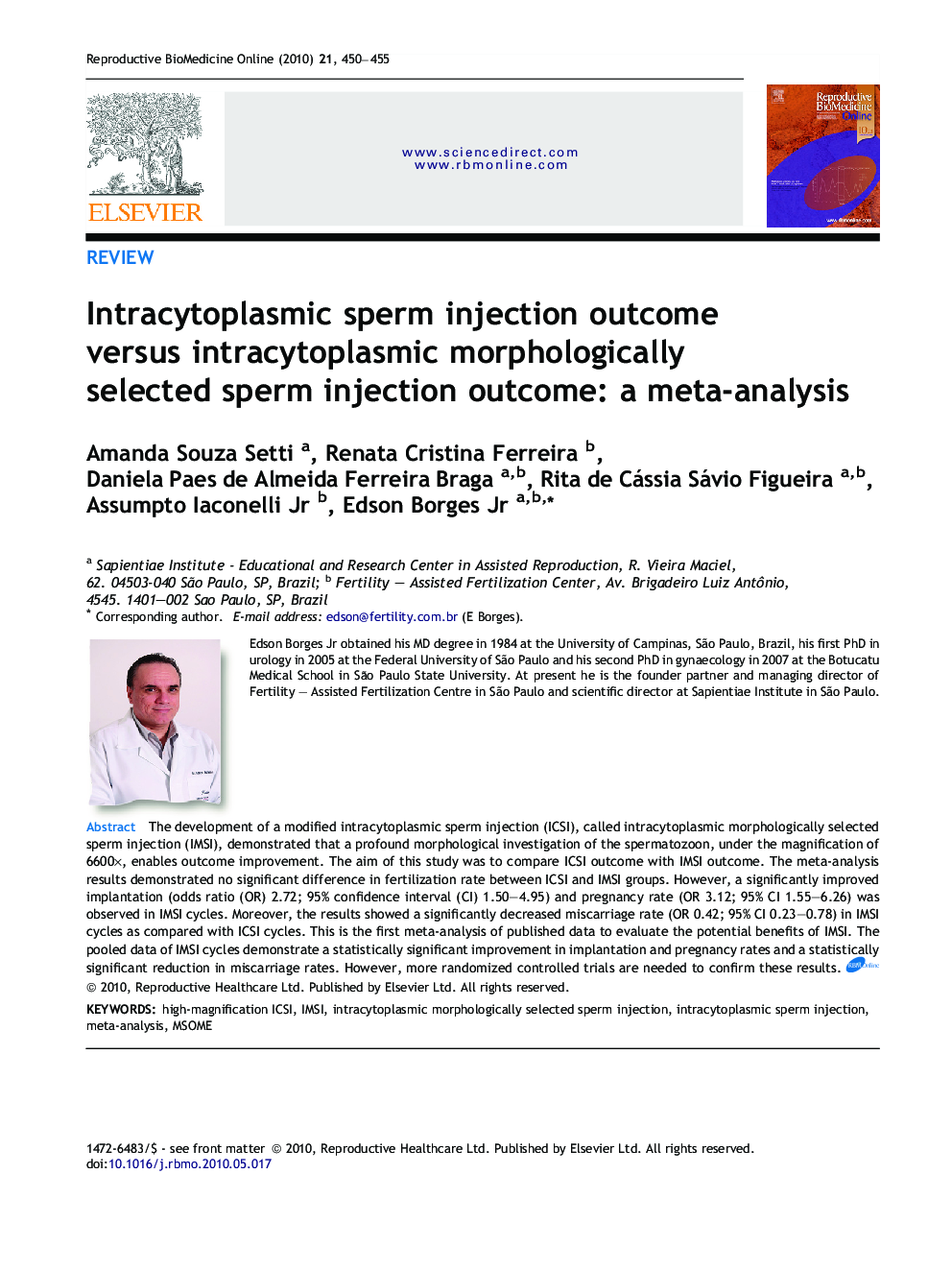 Intracytoplasmic sperm injection outcome versus intracytoplasmic morphologically selected sperm injection outcome: a meta-analysis 