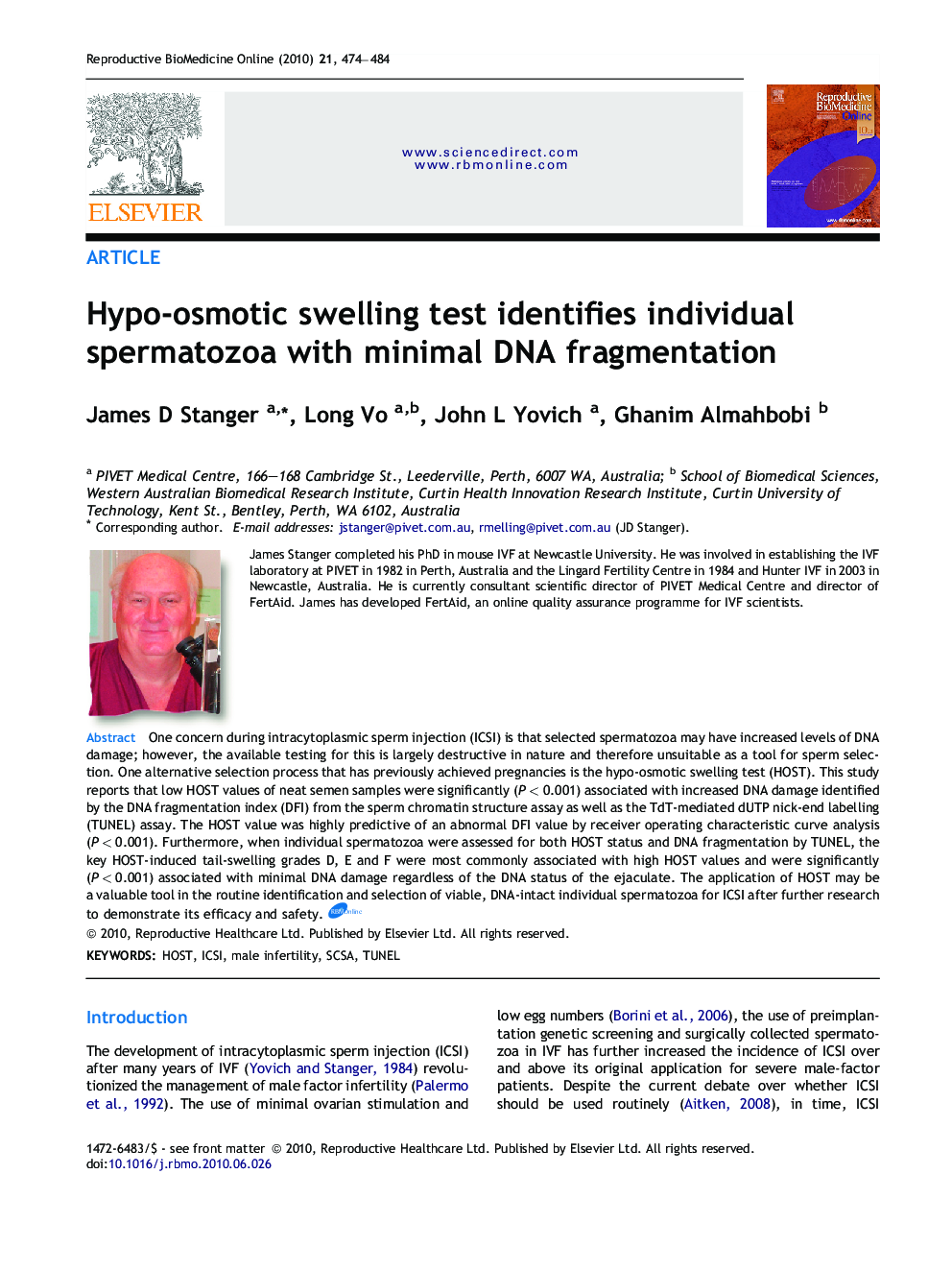 Hypo-osmotic swelling test identifies individual spermatozoa with minimal DNA fragmentation 