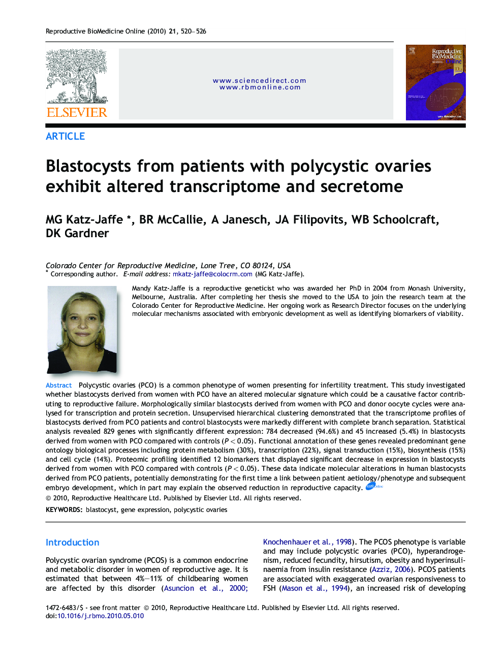 Blastocysts from patients with polycystic ovaries exhibit altered transcriptome and secretome 