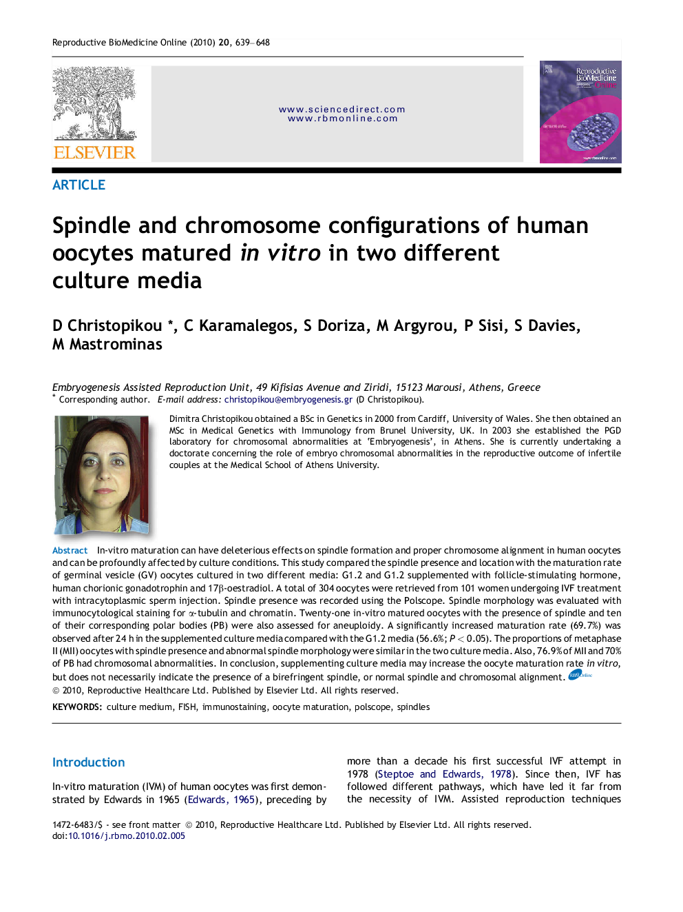 Spindle and chromosome configurations of human oocytes matured in vitro in two different culture media 