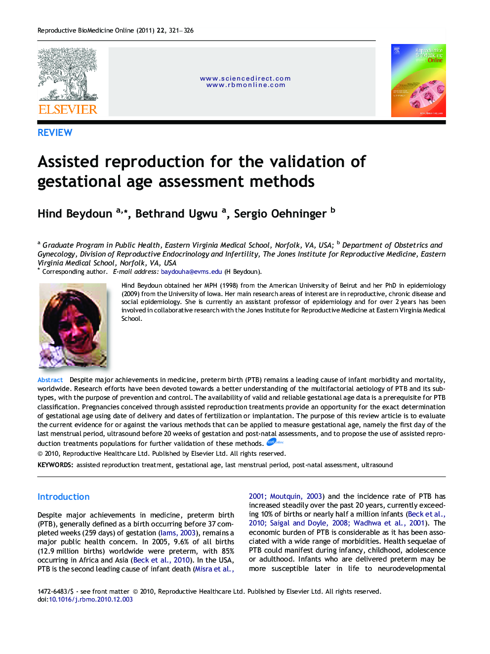 Assisted reproduction for the validation of gestational age assessment methods 