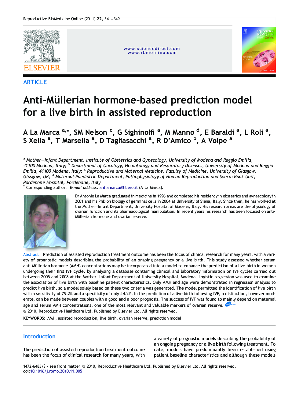 Anti-Müllerian hormone-based prediction model for a live birth in assisted reproduction 