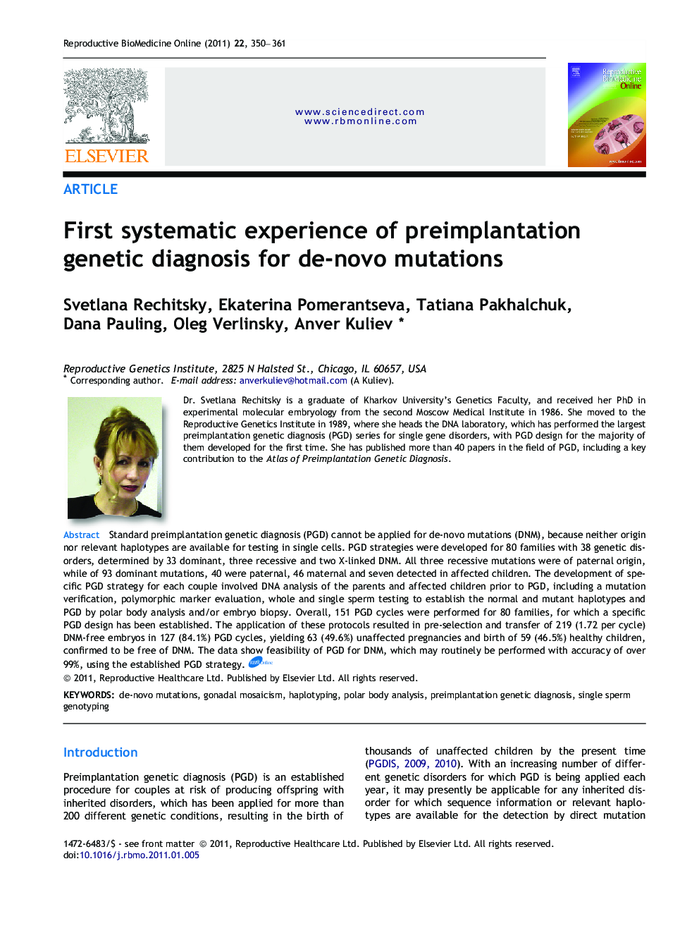 First systematic experience of preimplantation genetic diagnosis for de-novo mutations 